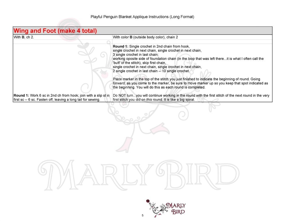 Playful Penguin Blanket Applique Pattern / Line by Line Instructions and Video Tutorial by Marly Bird